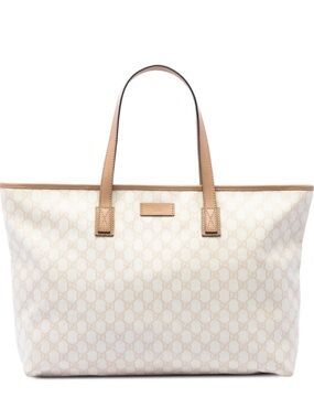 Gucci Authentic Cream GG Canvas Tote with Tan Leather Handles